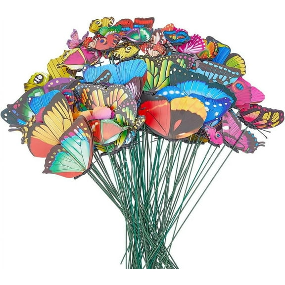 80Pcs Butterfly Garden Decorations Plastic Colorful Butterfly Yard Stakes Monarch Butterflies on Sticks Garden Ornaments for Indoor Outdoor colorful