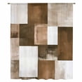 thumbnail image 2 of Brown Geometric Sheer Curtains 54 Inches Long, Vintage Oil Painting Contemporary Light Filering Curtains, Breathable Simi Curtain Privacy Drapes for Kitchen Bathroom Small Window Treatment, 2 of 9