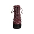thumbnail image 2 of BLISSFUL STEP Women's Boot Side Zip Platform Chunky Heel Combat Boots Burgundy 6.5, 2 of 8