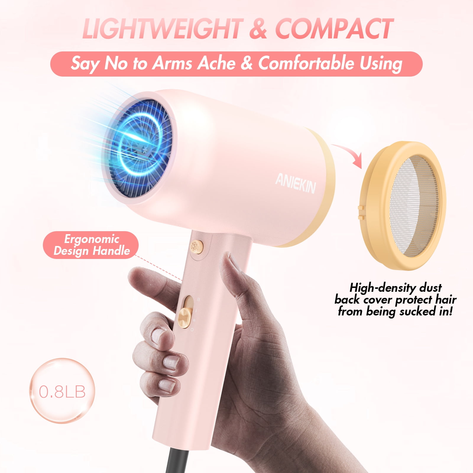 Hair Dryer, 1875 Watts Fast Drying Blow Dryer with Diffuser and Concentrator, Compact Lightweight Hair Dryer for Women and Men