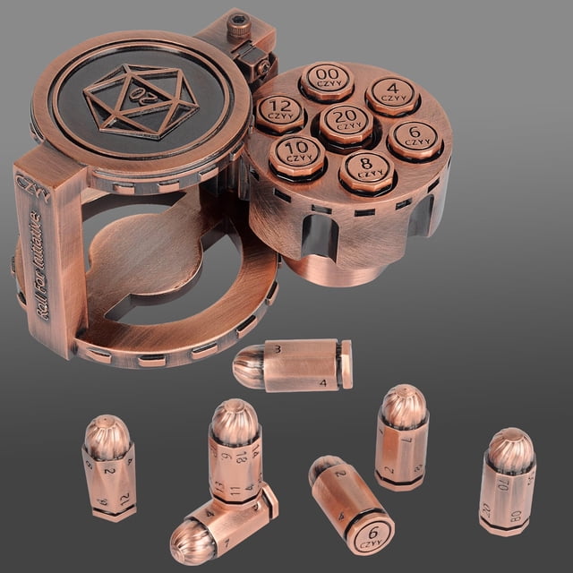 Juego de dados CZYY Metal Polyhedral Bullet 7 con contenedor para revólver