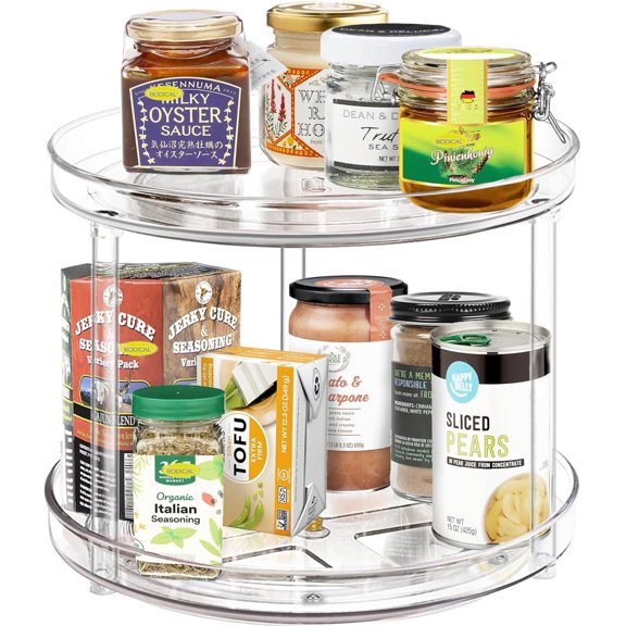ACEBON 2 Tire Lazy Susan Turntable for Cabinet, 9" Clear Plastic Spinning Spice Rack Storage Cosmetic Makeup Organizers for Table, Pantry, Shelf, Vanity, Bathroom