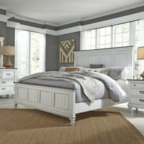 Liberty Furniture Industies, INC Queen Panel Bed, Dresser & Mirror, Night Stand - White w/ Charcoal Tops