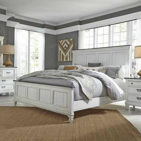 Liberty Furniture Industies, INC Queen Panel Bed, Dresser & Mirror, Night Stand - White w/ Charcoal Tops