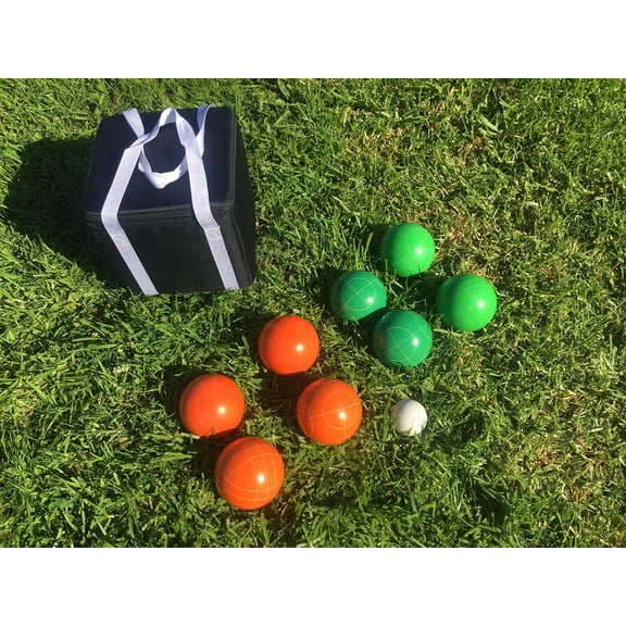 New Listing - (2 of 28) Unique Bocce Sets - 107mm with Green and Orange Balls, Black Bag