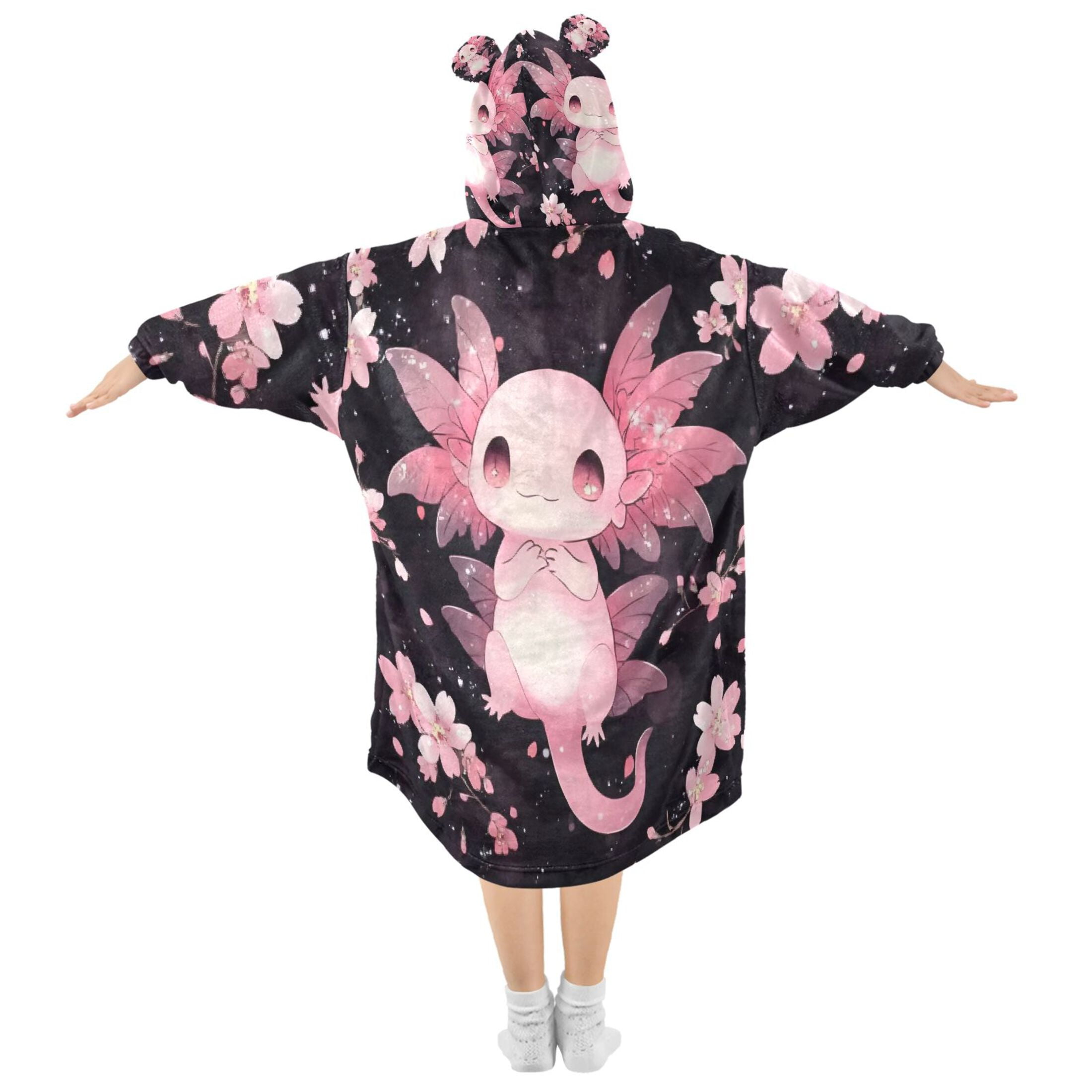 joogoo Wearable Blanket Hoodie Cute Axolotl Cherry Blossom for Flannel Sherpa Pocket 3-14 YR S
