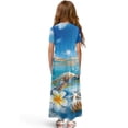 thumbnail image 2 of Uourmeti Girls Summer Maxi Dresses Crew Neck Short Sleeve Casual Flowy Tiered Long Dress with Pockets (Sea Turtle Plumeria), Size 7-8 Years, 2 of 7