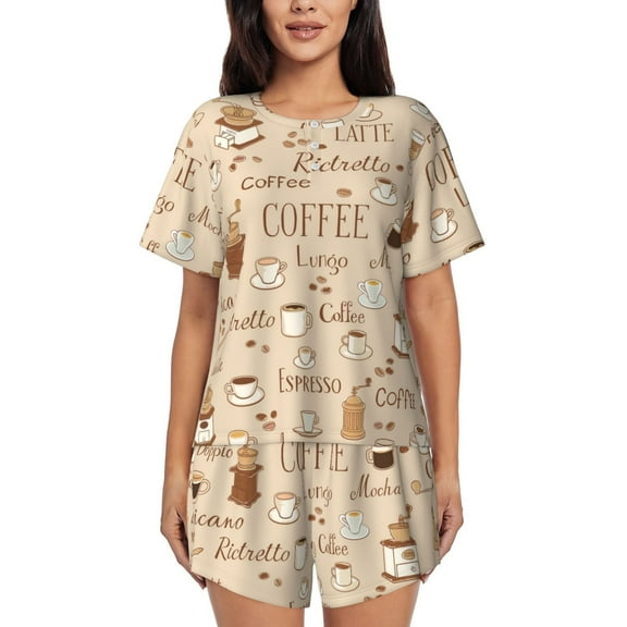 Picia Coffee Time Pajamas Sets for Women Soft Short-Sleeved Pjs with Lounge Shorts Two Piece Sleepwear-Small