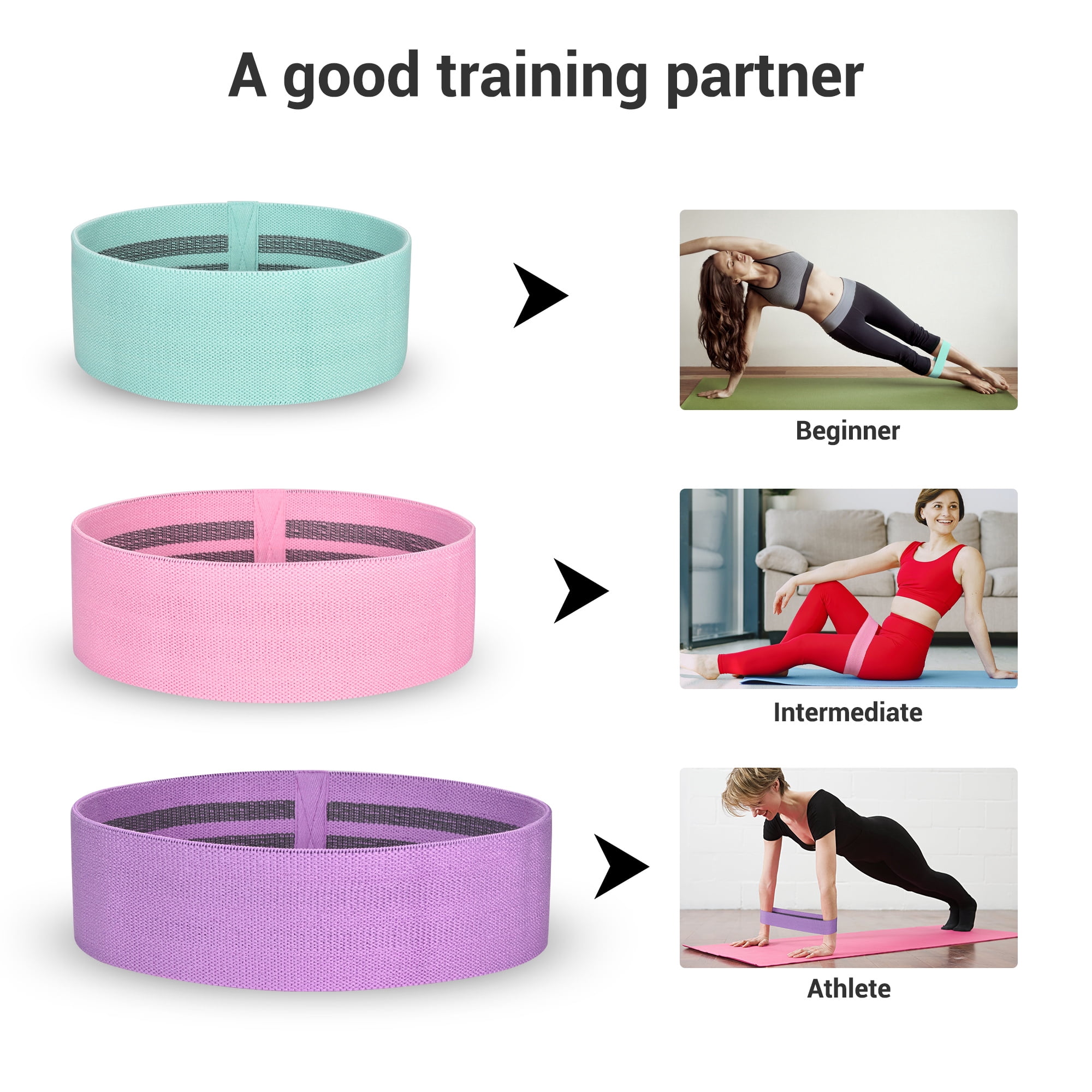 Yescom 3 Pack Resistance Loop Bands Set Workout Fitness Fabric Bands Gym Home Yoga