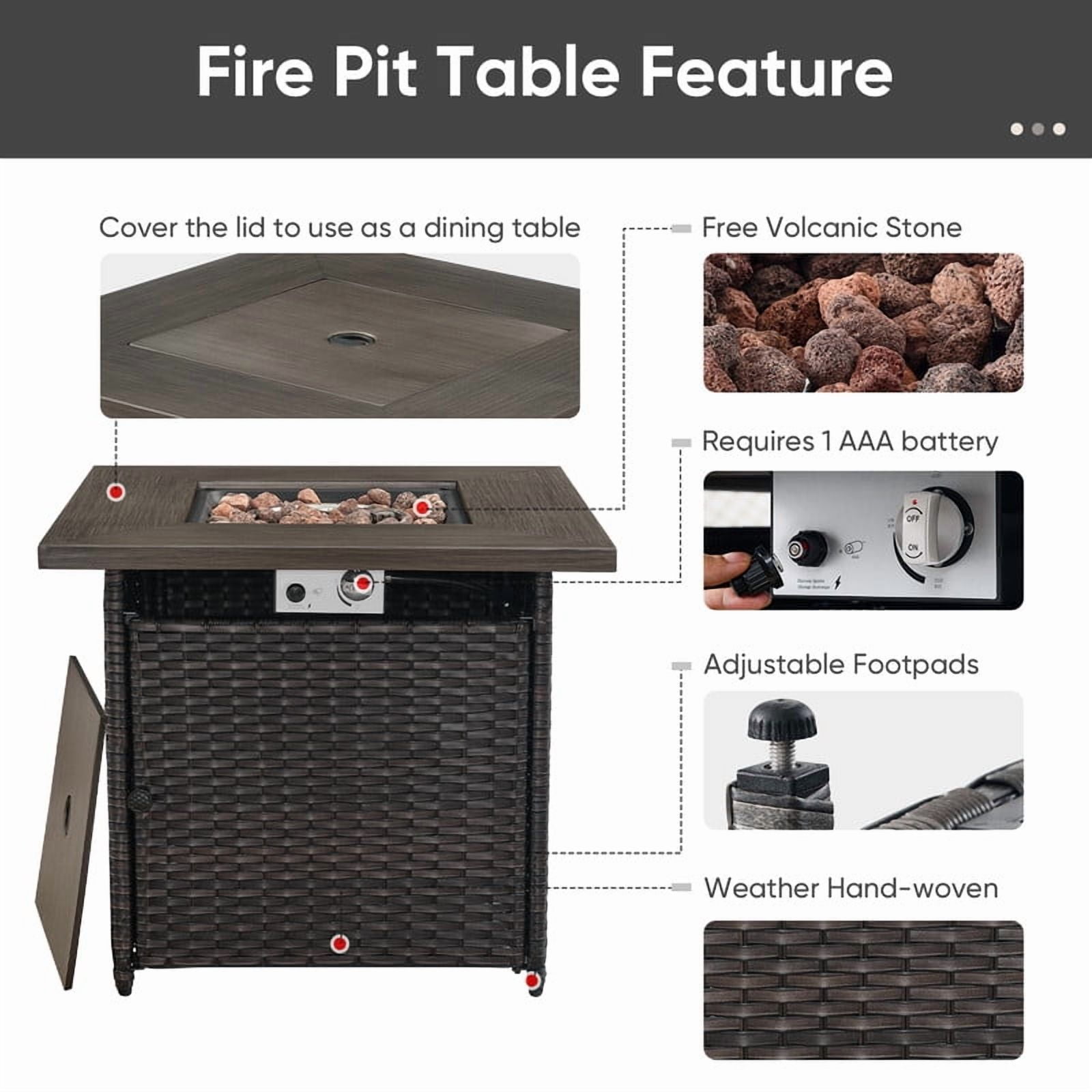 Gymojoy Patio Furniture Sets with Fire Pit Table, 8 Pieces Outdoor Patio Sofa Set with Fire Pit Table, Wicker Rattan Outdoor Conversation Set with Ottoman for Poolside, Backyard