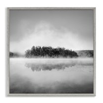Stupell Industries Lake with Distant Island Landscape & Nature Photography Gray Framed Art Print Wall Art, 24 x 24