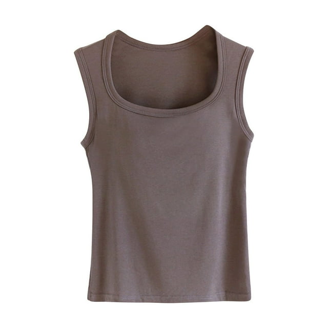 Mrat Racerback Tank Tops Women Women's Solid Color Padded Camisole without Rims and Cup Integrated Outer Wear Base Underwear Women Tank Tops Loose S-252 Dark Gray L