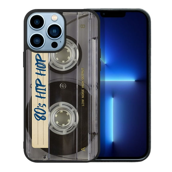 FINCIBO Soft Rubber Protector Cover Case for Apple iPhone 13 Pro Max 6.7" 2021 (NOT FIT Apple iPhone 13 mini 5.4" 2021/iPhone 13 Pro 6.1" 2021/iPhone 13 6.1" 2021), Retro Clear Cassette Tape Hip Hop