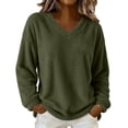 thumbnail image 5 of Yievot Women's Fleece Sweatshirts V Neck Long Sleeve Fall Top Solid Color Casual Warm Tunic Tops, 5 of 9