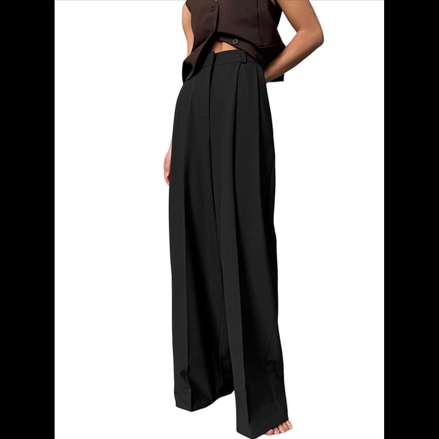 Pantalones de Trabajo para Mujer, de Pierna , de Vestir, de Cintura Alta, Informales, para Oficina y Negocios Negro S