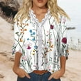 thumbnail image 2 of Dyegold Blouses For Women Dressy Casual 3/4 Flare Sleeve Lace Trim V Neck Floral Print Vintage Tunic Tops Loose Fit Shirts, 2 of 5
