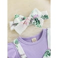 thumbnail image 6 of Blotona Infant Baby Girls Romper Dress Floral Print Knitted Ribbed Patchwork Round Neck Long Fly Sleeve Skirt Hem Jumpsuits with Headband, 6 of 8