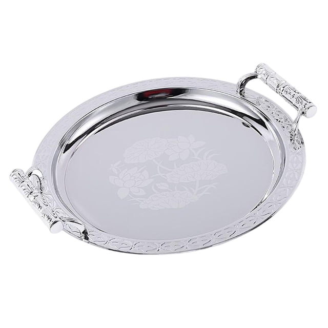 pitrice Round Serving Tray with Handles for Bathroom Restaurant Living Room Argent M