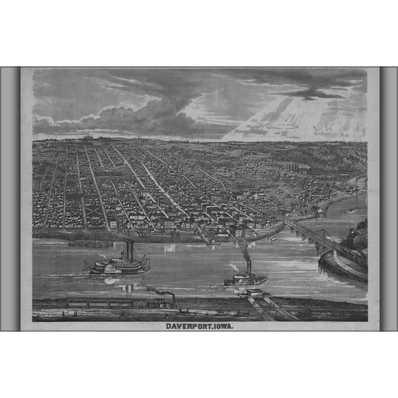 24"x36" Gallery Poster, birdseye view map of davenport iowa 1875