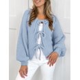thumbnail image 4 of PRETTYGARDEN Women's Tie Front Bow Cardigan Sweaters Chunky Knit Long Puff Sleeve Trendy Fall Winter Jacket Coats, 4 of 10