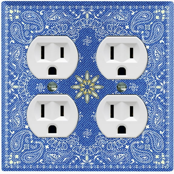 Metal Light Switch Plate Cover Blue Floral Bandana Paisley Tile Pattern TIL045