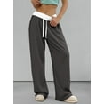 thumbnail image 4 of Women'S Contrast Color Waistband Sweatpants Wide Leg Pants with Drawstring Buckle Dark Gray L, 4 of 8