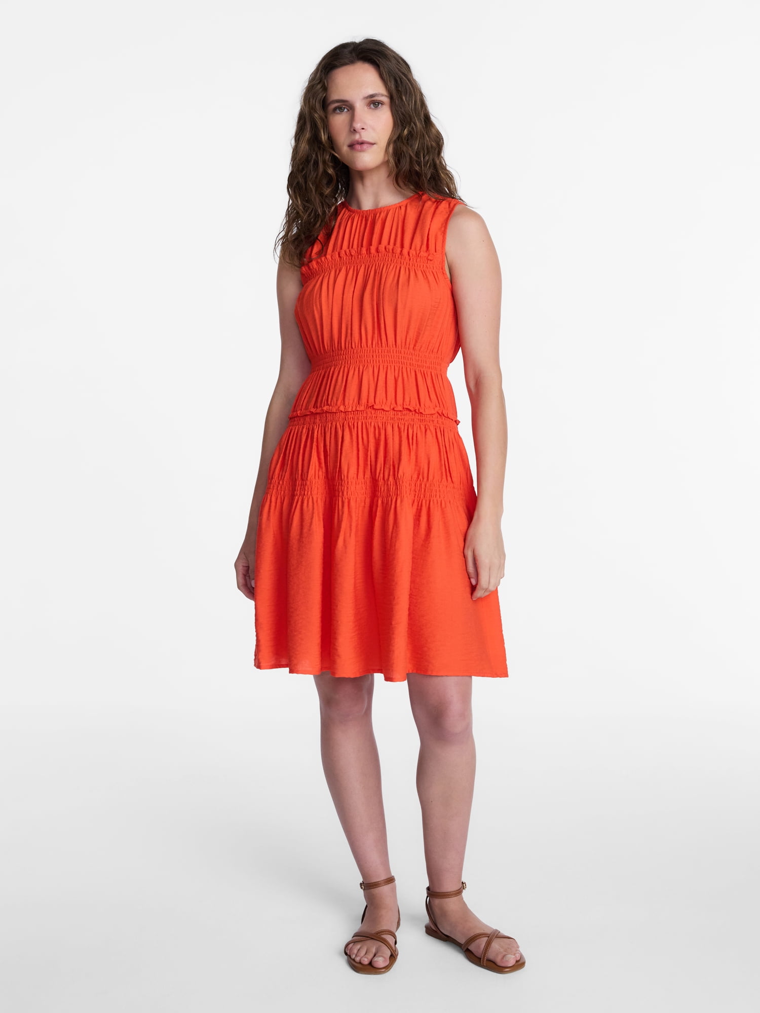 Time and Tru Women's Plus Size Smocked Sleeveless Mini Dress, Sizes 1X-4X