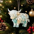 thumbnail image 6 of huayou Blue Sea Glass Highland Cow Hanging Ornament W Faux Round Bead Seashell Details for Christmas Tree Nautical Holiday Decoration Cozy Warm, 6 of 7