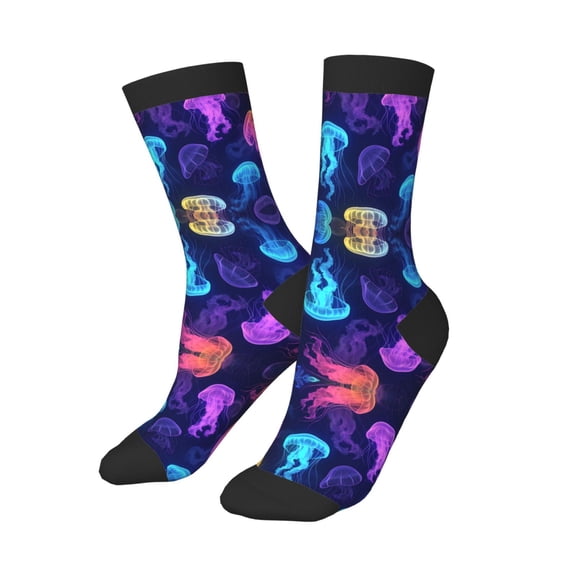 Kids Girls Boys Socks - Neon Jellyfish Pattern Comfort Breathable Crew Socks for Boys Girls Kids, Soft Athletic Running Socks for Boys Socks 6-10 Years Old