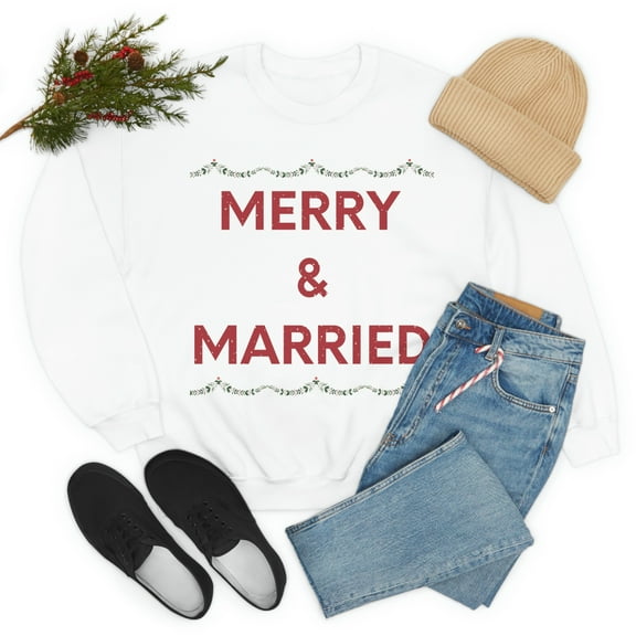 Cute Christmas Sweater for Newlywed Couples | Merry and Married