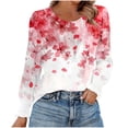 thumbnail image 2 of VgaVtl T-Shirts d'Automne et d'Hiver pour Femmes Manches Longues Hauts Décontractés Amples Floraux Superposition Roses,G, 2 of 6