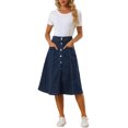 thumbnail image 2 of Unique Bargains Jupe Midi Fluide Évasée à Taille Haute Extensible pour Femme avec Boutons sur le devant et Poche, 2 of 6