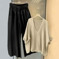 thumbnail image 2 of FRSASU Womens 2 Piece Cotton Linen Pants Suit Solid Casual Loose Outfit V Neck Top Shirts Wide Leg Trousers Sets Khaki L(L), 2 of 5