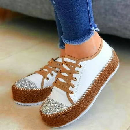 

LnjYIGJ Women s Sneakers Women Fashion Bandage Splicing Sequins Sports Casual Flat Heel Single Shoes