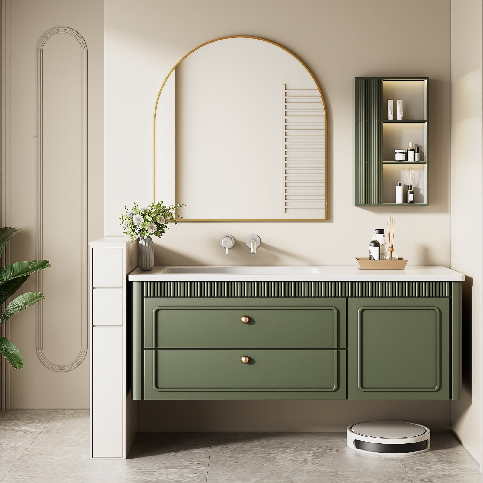 SHATTERVIEW 32"x34" Bathroom Wall Mounted Mirror Arched Hanging Vanity Mirror, Gold