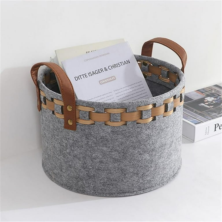 Modern Storage Basket With Faux Leather Handles Set of 3 - Walmart.com