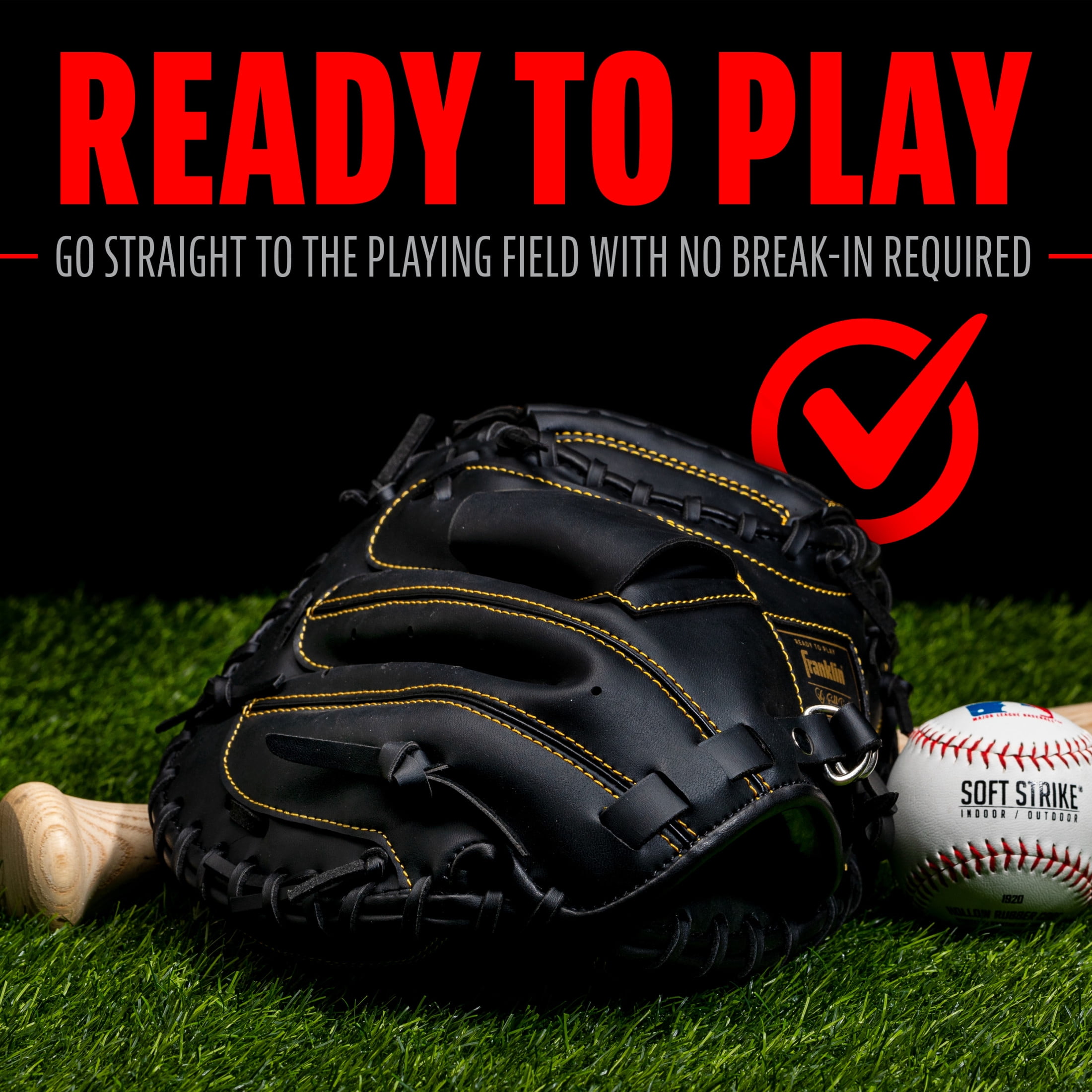 Franklin Sports Field Master Baseball Catcher's Mitt, 31.5 in, Black/Gold, Right Hand Throw