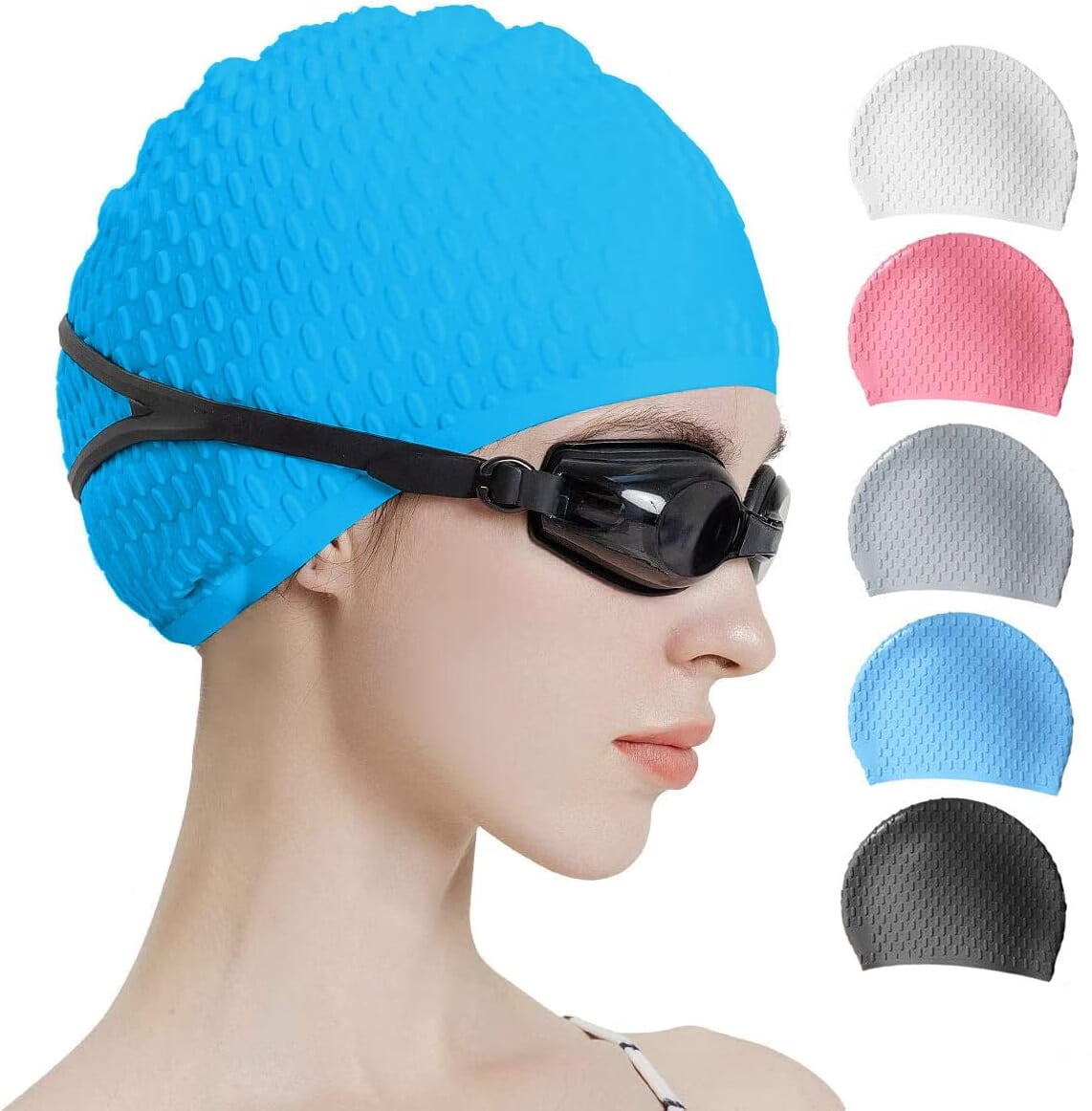 QEEMMY Silicone Swim Cap, Comfortable Bathing Cap Ideal for Curly Short