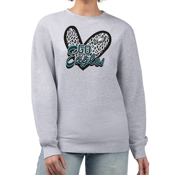 Women's G-III 4Her by Carl Banks Heather Gray Philadelphia Eagles Leopard Heart Pullover Sweatshirt