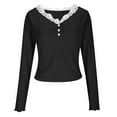 thumbnail image 6 of Craaazy Womens Shirts Lace Trim Lace Crew Collar Slim Top Button Long Sleeve Slim Fit Blouse Gifts For Women, 6 of 6