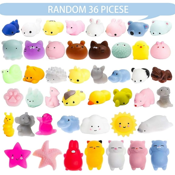 Rirool 36-Pack Mini Mochi Squishies - Kawaii Animal Stress Relief Toys for Kids, Party Favors, Classroom Prizes, Sensory Fidget Toys (Multi-Color, 1.5-2.5 Inch)
