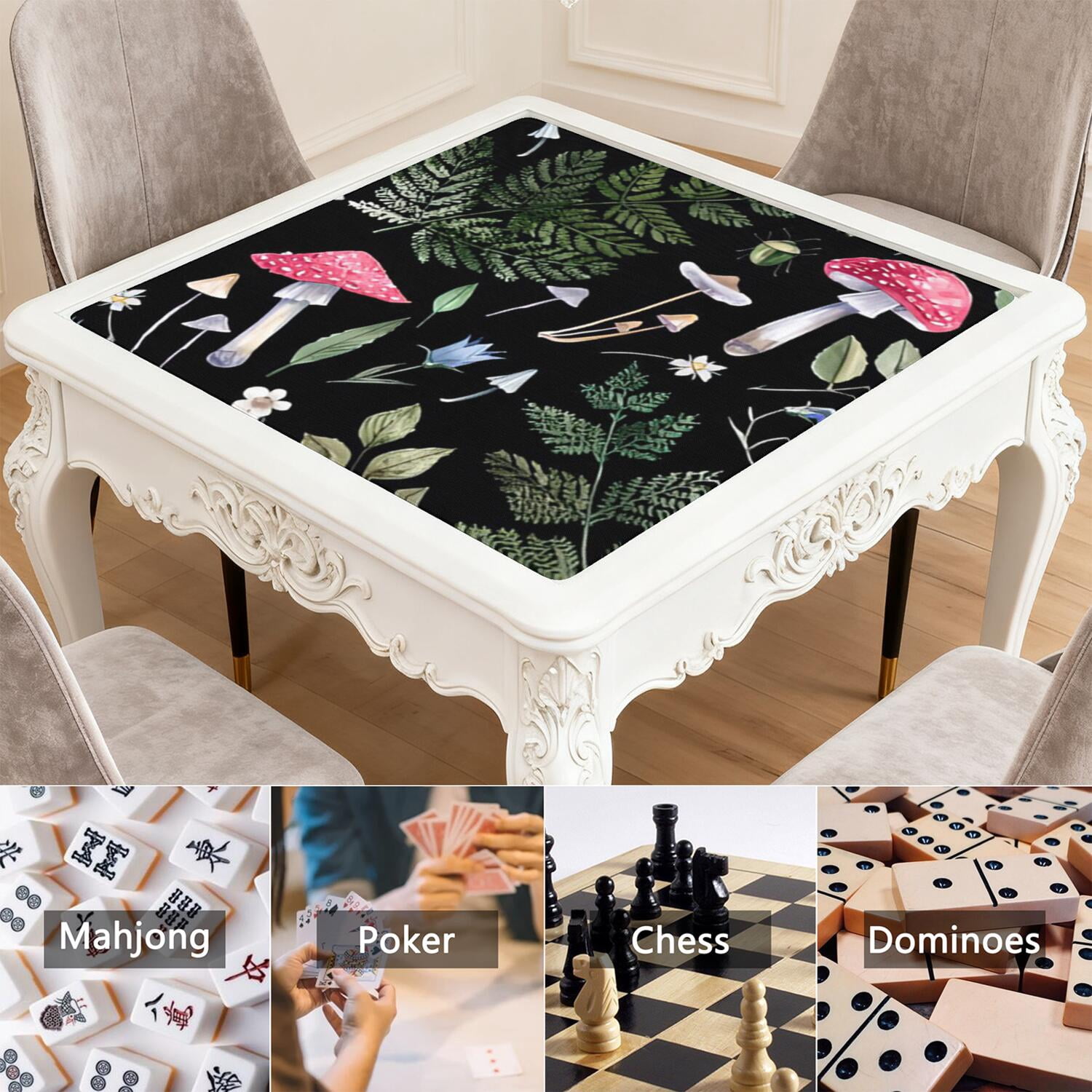 Botanical Pattern Mahjong Mat 31.5x31.5 Inches Crafted from Premium Rubber with Anti-Slip Grip Surface and Noise Dampening Features for Tiles Cards Games