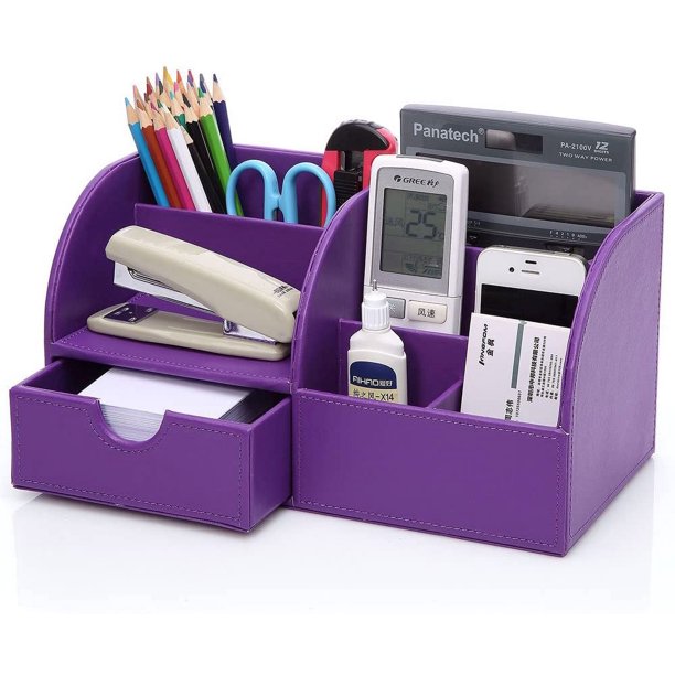 Organizador de escritorio de oficina, sistema de organización, organizador de mesa, portalápices de cuero PU, portalápices, suministros de oficina multifuncionales Ormromra LKX-0741-4