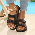 thumbnail image 2 of Rokment Womens Cork Footbed Slippers Sandals Beach Summer Comfortable Casual 2 Buckles Leather Wide Width Orthopedic Platform Walking Slip on Slides Black Size 6.5, 2 of 7