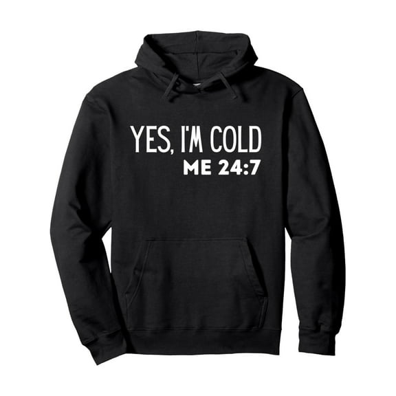 Men'S Funny "Yes, I'm Cold" Sarcastic Quote Hoodie - Black Cotton Blend Pullover with Kangaroo Pocket, Casual Drawstring Hooded Sweatshirt for All-Season Outdoor & Casual Attire, Regular Fit, Allseas