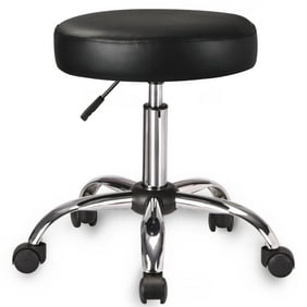 Amolife Round Rolling Stool PU Leather Height Adjustable Swivel Drafting Chair, Black