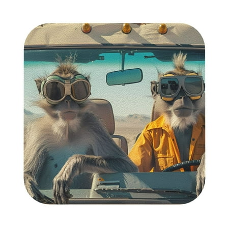 

Matuu Desert Monkeys Drive for Cup Coasters Set of 6 Leather Coasters Desk Coasters for Office Measures 4” x 4” Square