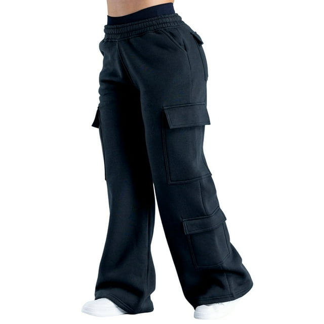 Pantalones Deportivos de Mujer, Estilo Cargo, de Pierna , Holgados, Ideales para Otoño, para el Trabajo y para Viajar. Negro L