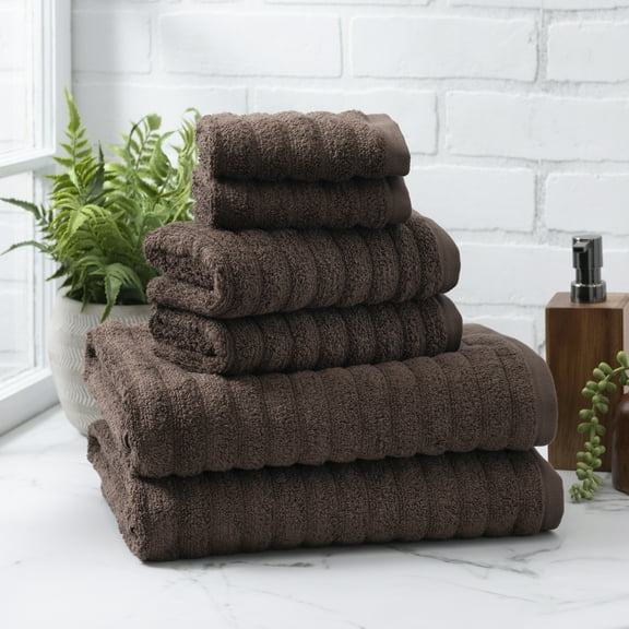 Mainstays Performance Textured Bath Towel 6-Piece Set, Brown Basket