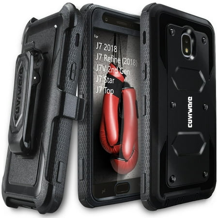 Samsung Galaxy J7 (2018) / J7 Refine / J7 Star / J7 Top / J7V 2nd Gen Case, COVRWARE [Aegis Series] w/ [Built-in Screen Protector] Rugged Holster Armor Case [Belt Clip][Kickstand], Black